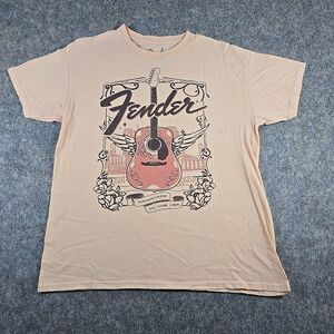 Fender Women's Guitar Peach Washed Shirt Large Wings 100% Cotton Made in USA